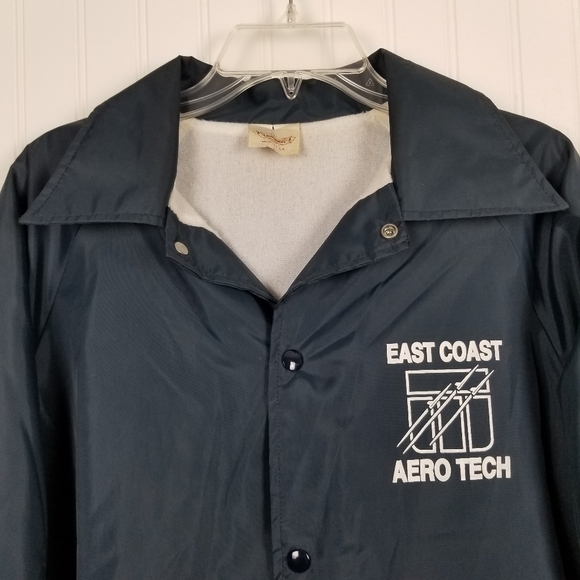 East Coast Aero Tech Snap Nylon Windbreaker Jacket  Vintage USA Blue Men's Large - Picture 9 of 10